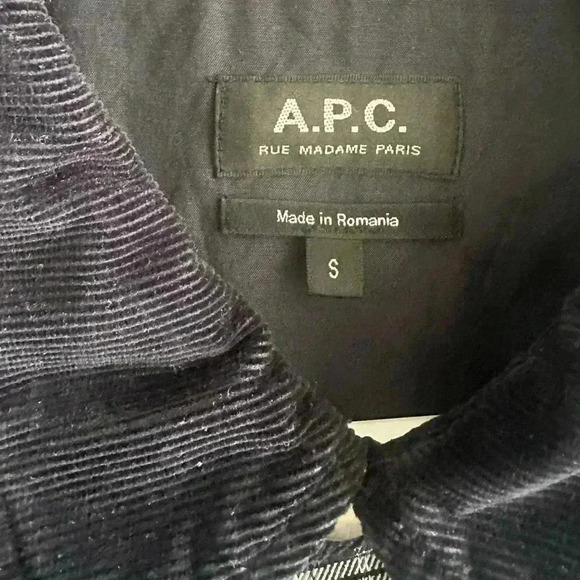 A.P.C. Navy Blue Plaid Button-Up Shirt Jacket with Corduroy Collar - Small - Picture 3 of 9